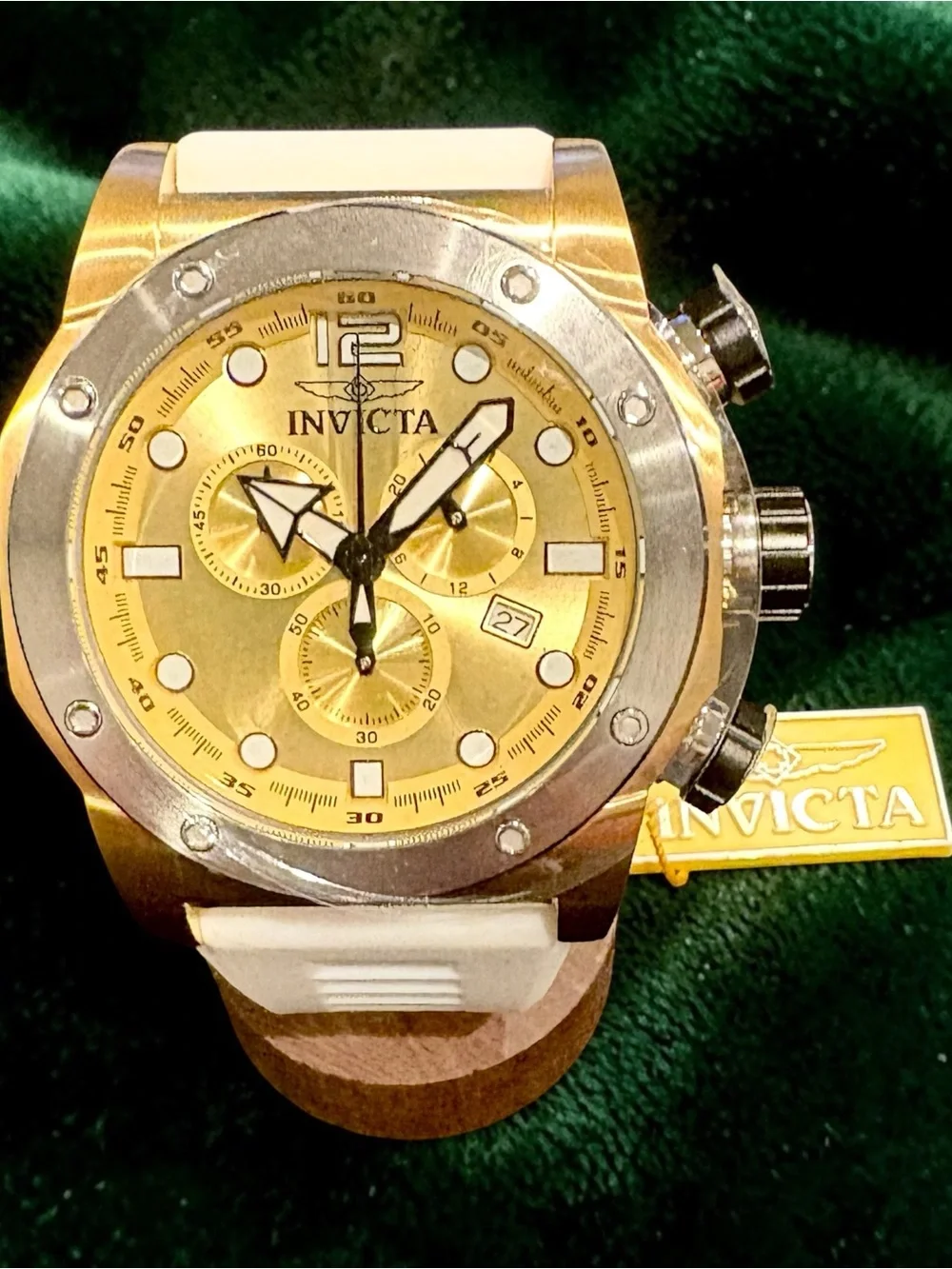 Invicta Sea Hunter Gold Dial White Strap 50 mm Quartz Chrono Men’s Watch